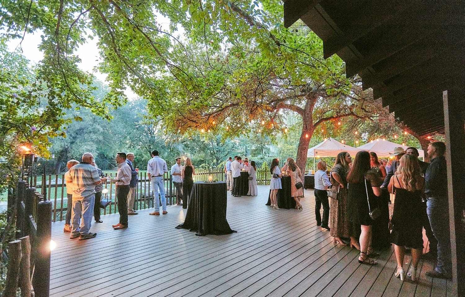 Wedding guests on patio